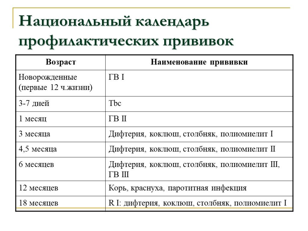 Национальный календарь профилактических прививок проект