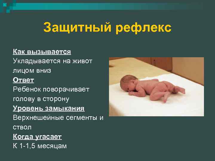 Защитный рефлекс новорожденного. Рефлек зашитные у новорожденных. Рефлексы новорожденного на животе.