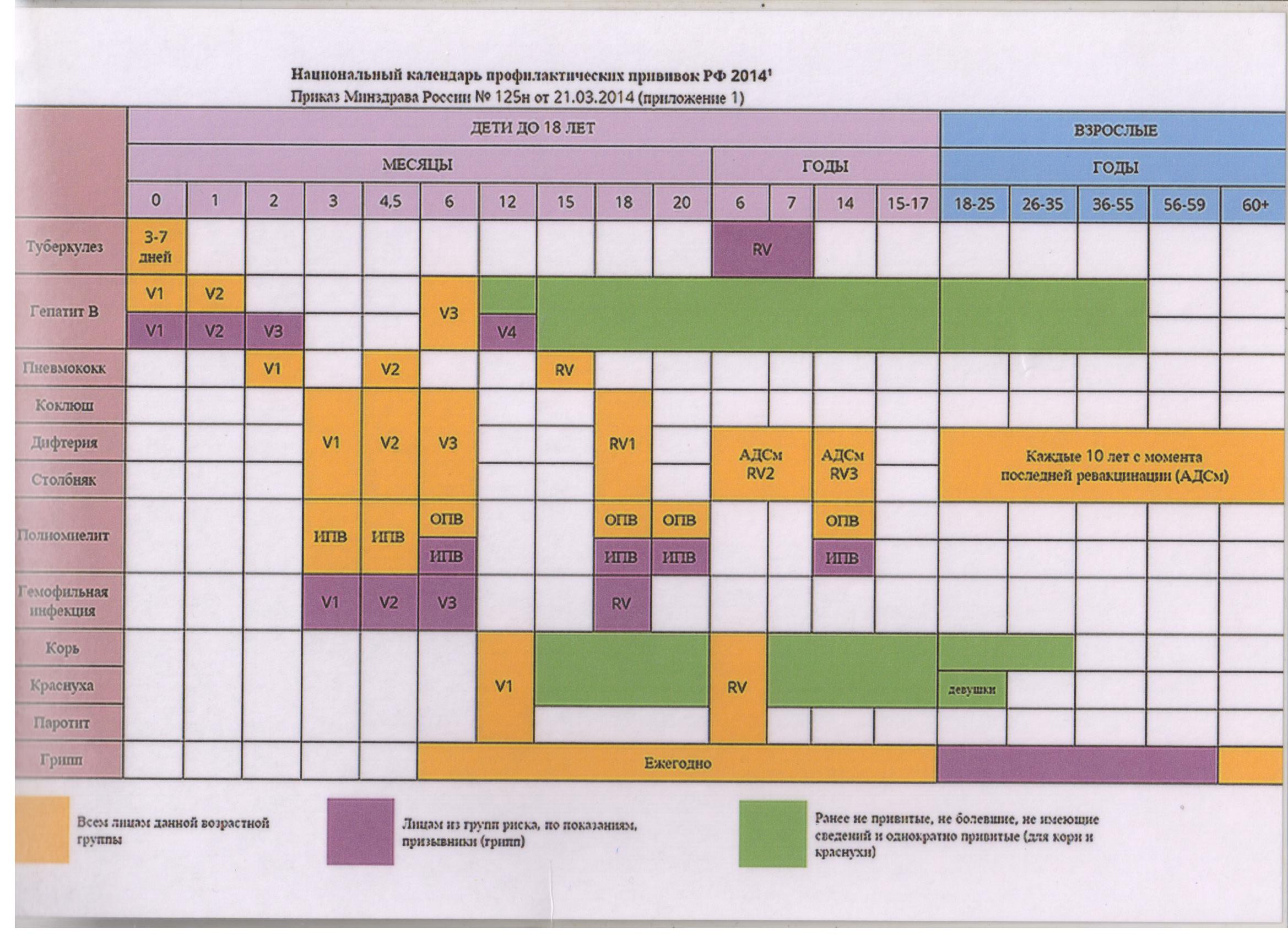 Национальный календарь прививок рф